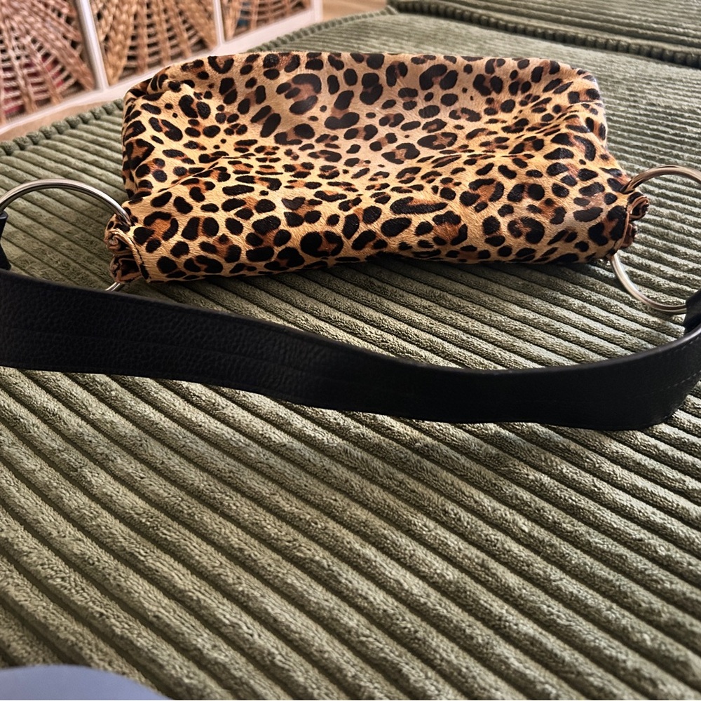 Leopard Print Shoulder Bag with Black Strap